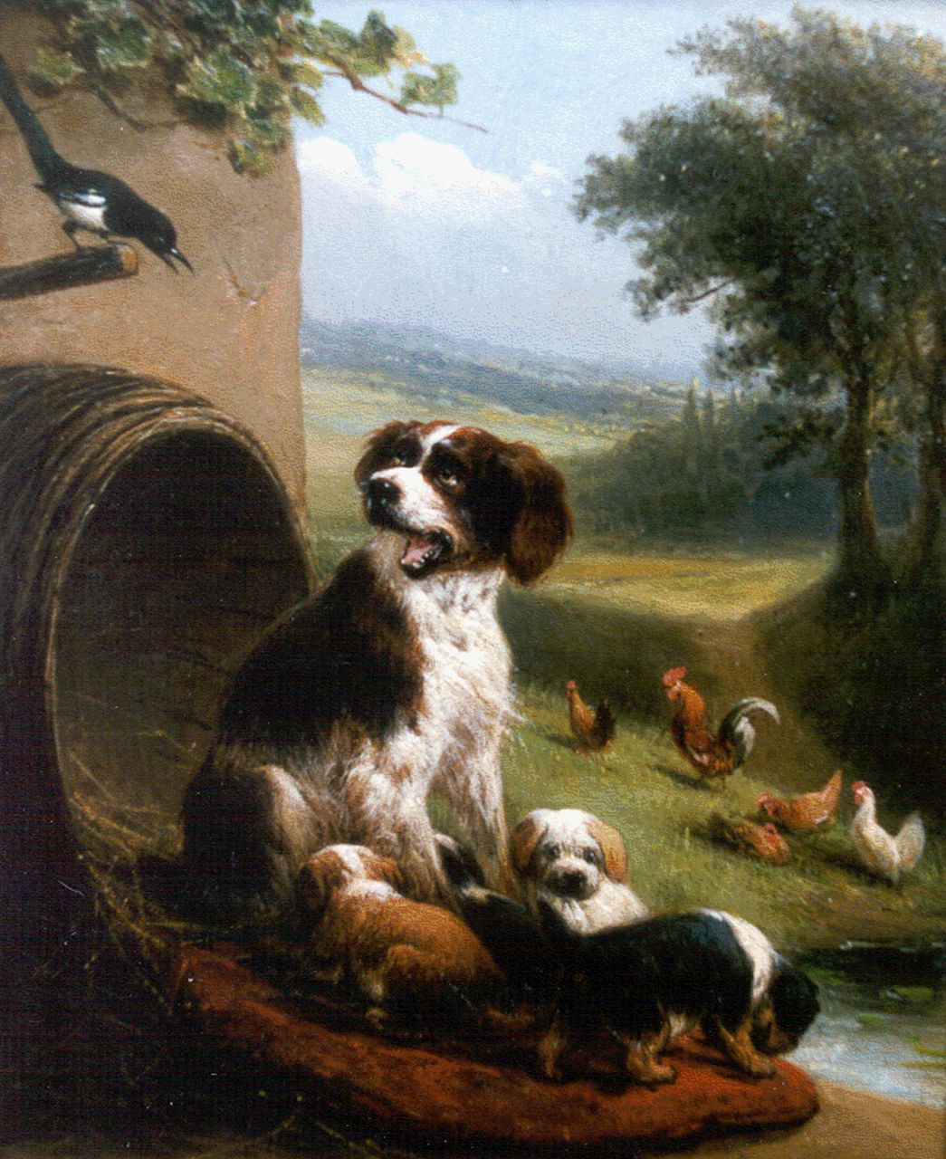 Ronner-Knip H.  | Henriette Ronner-Knip, De hondenmoeder, olieverf op paneel 17,0 x 13,7 cm, gesigneerd rechtsonder
