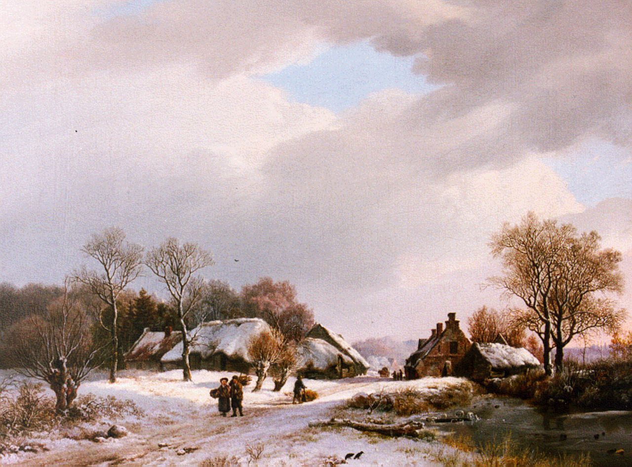 Koekkoek B.C.  | Barend Cornelis Koekkoek, Boomrijk winterlandschap met boerderijen, olieverf op doek 36,0 x 47,2 cm, gesigneerd rechtsonder en gedateerd 1827