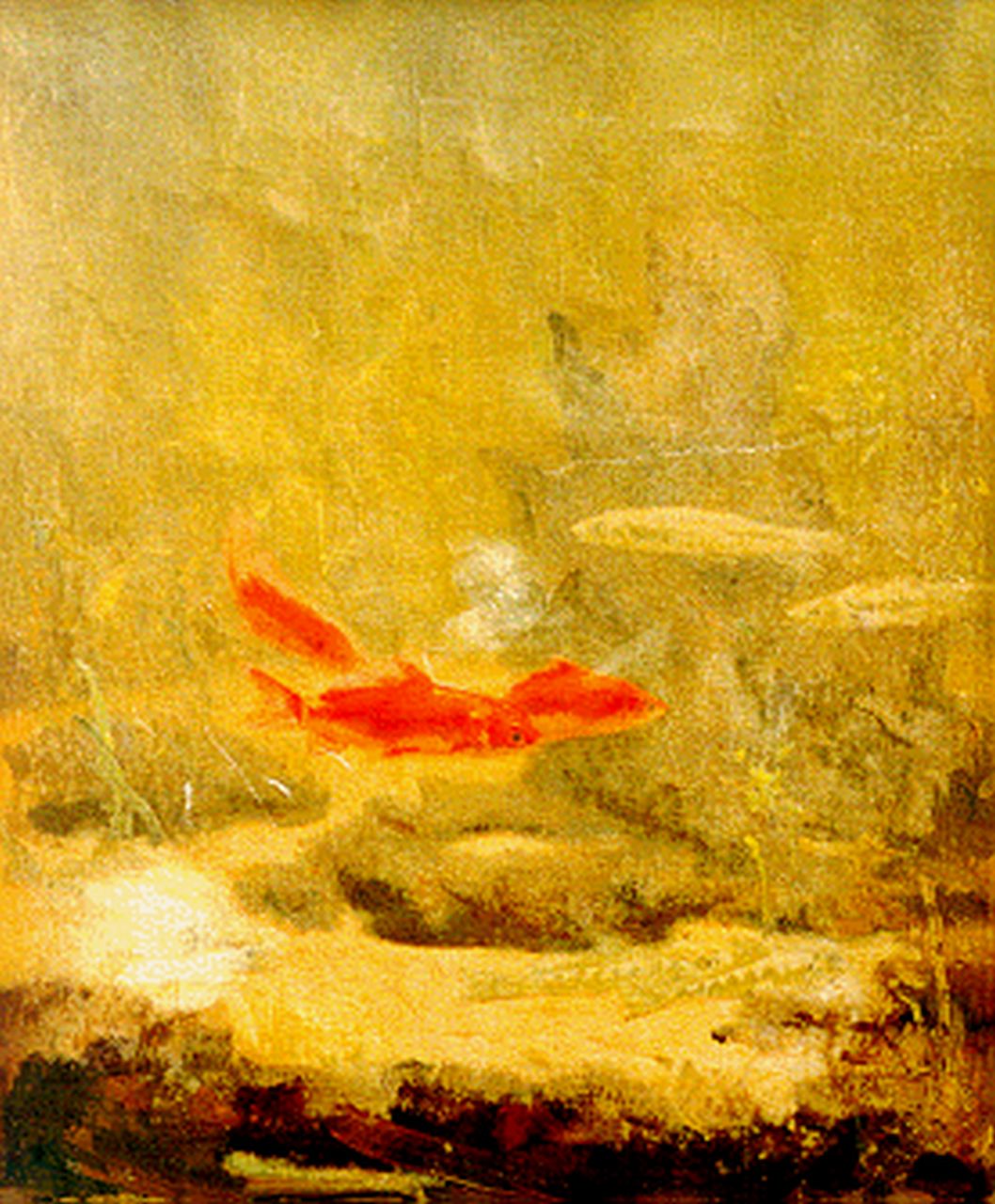 Dijsselhof G.W.  | Gerrit Willem Dijsselhof, Rode vissen, olieverf op doek 34,5 x 28,7 cm, gesigneerd linksonder monogram