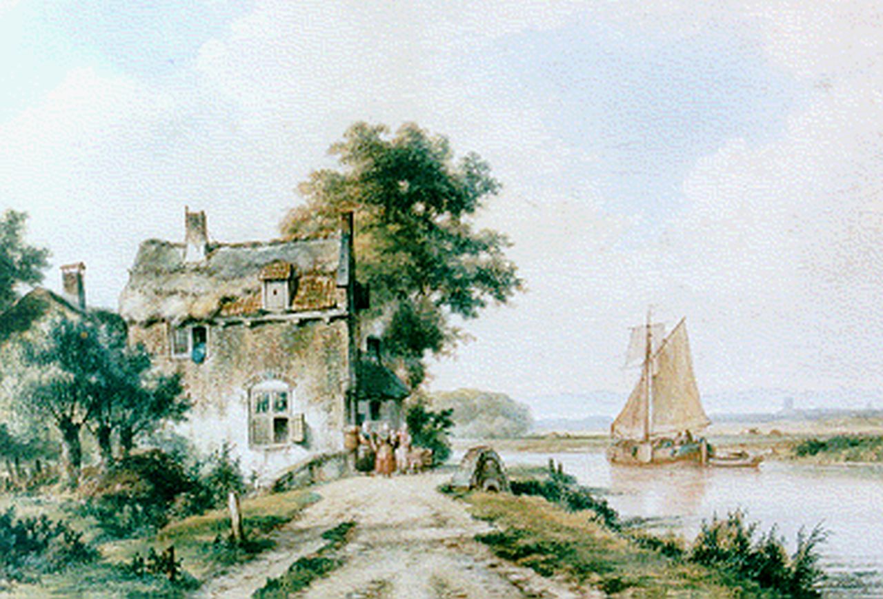 Kleijn L.J.  | Lodewijk Johannes Kleijn, Zomers riviergezicht, aquarel op papier 35,3 x 51,7 cm, gesigneerd linksonder