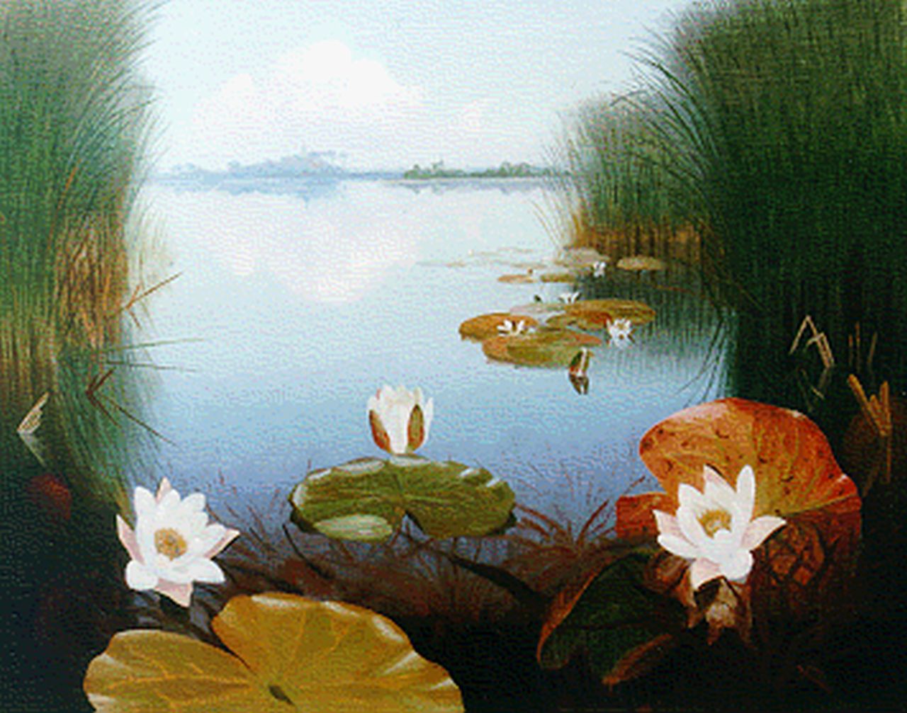 Smorenberg D.  | Dirk Smorenberg, Plasgezicht met waterlelies, olieverf op doek 54,4 x 69,1 cm, gesigneerd rechtsonder