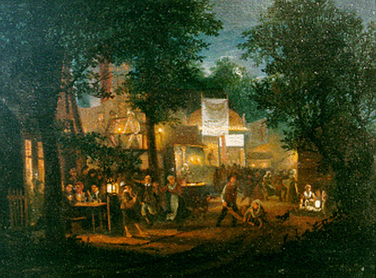 Cate H.G. ten | Hendrik Gerrit ten Cate, Kermis bij nacht, olieverf op paneel 20,5 x 27,3 cm, gesigneerd rechtsonder en gedateerd 1833