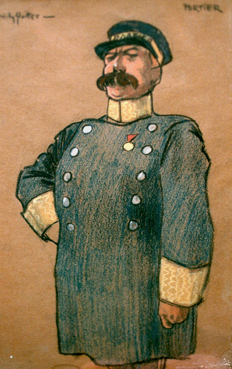 Sluiter J.W.  | Jan Willem 'Willy' Sluiter, Portier, pastel op papier 25,0 x 16,0 cm, gesigneerd linksboven