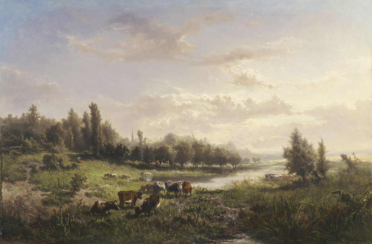 Haas J.H.L. de | Johannes Hubertus Leonardus de Haas, Uiterwaarden bij Oosterbeek, olieverf op paneel 46,5 x 71,0 cm, gesigneerd linksonder en gedateerd '55