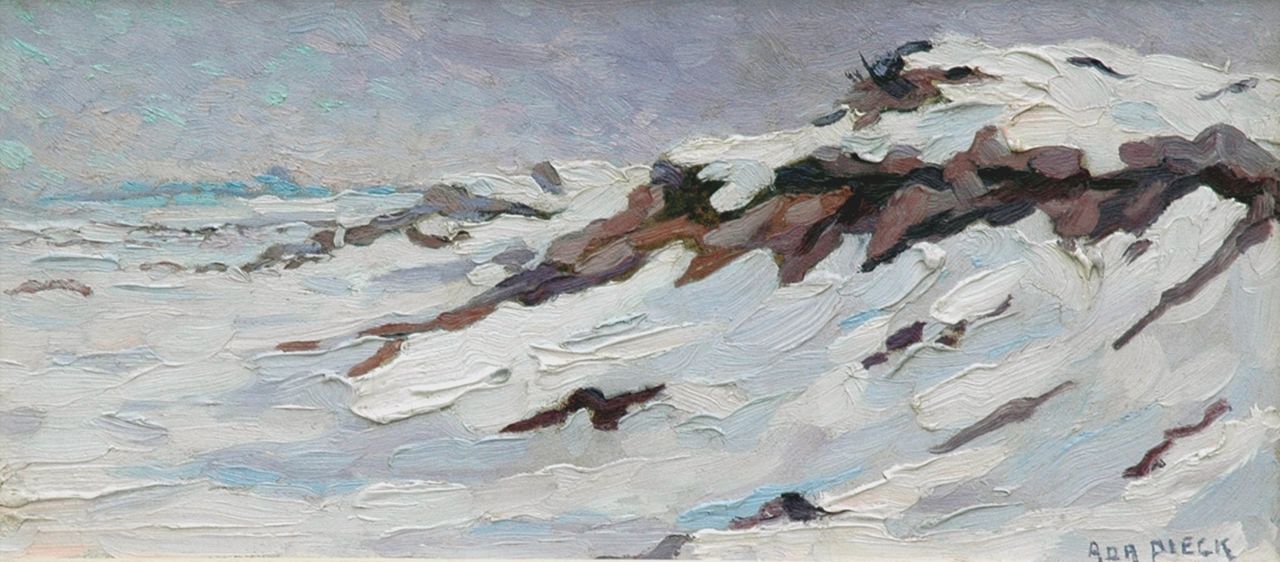 Pieck A.J.  | Adriana Jacoba 'Adri' Pieck, Duinen bij winter, olieverf op papier op board 20,0 x 44,5 cm, gesigneerd rechtsonder
