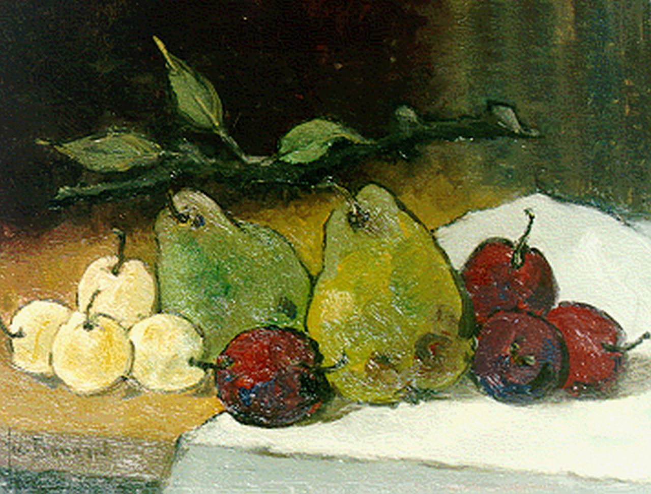 Bodaan J.J.  | Johan Jacob Bodaan, Stilleven met peren en pruimen, 30,0 x 40,0 cm, gesigneerd linksonder