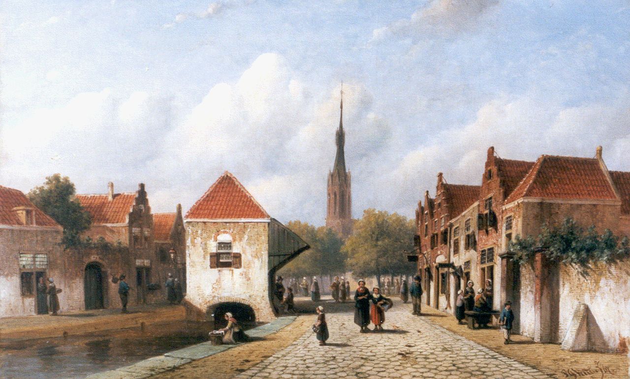 Vertin P.G.  | Petrus Gerardus Vertin, Zomers gezicht op Delft met de Nieuwe Kerk, olieverf op doek 36,5 x 58,4 cm, gesigneerd rechtsonder en gedateerd '67