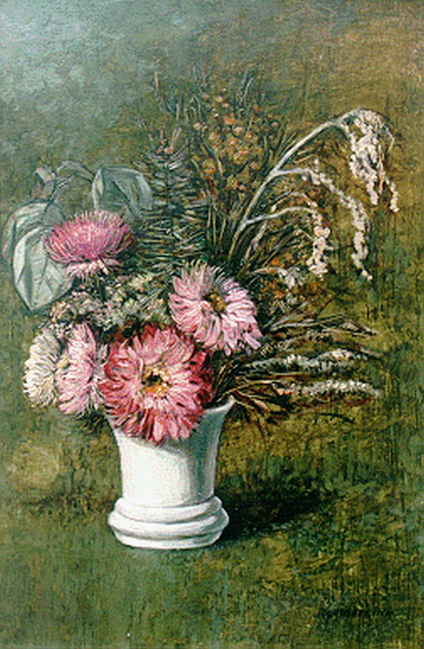 Johan Mekkink | Droogbloemen, olieverf op paneel, 30,5 x 20,4 cm, gesigneerd r.o.