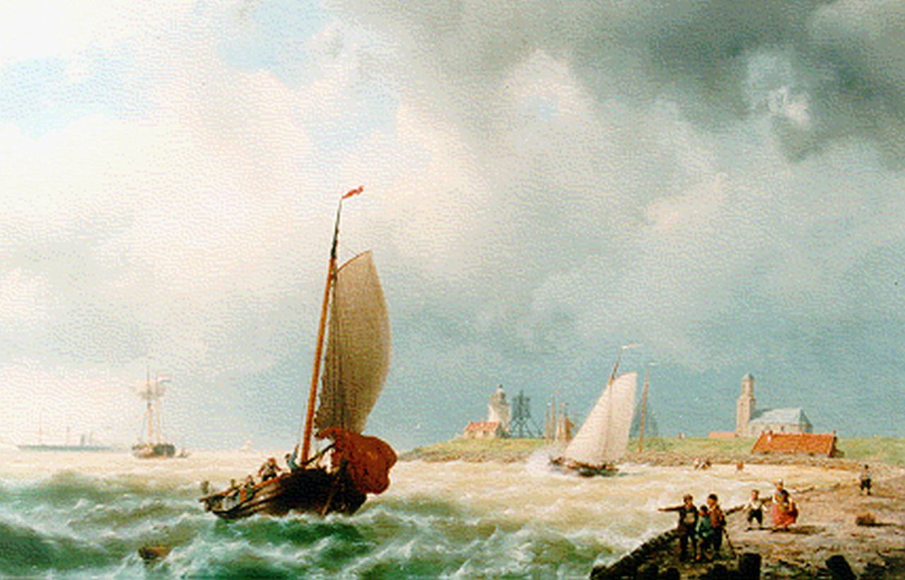 Koekkoek J.H.B.  | Johannes Hermanus Barend 'Jan H.B.' Koekkoek, Vissersschepen voor de kust, olieverf op doek 55,4 x 88,5 cm, gesigneerd rechtsonder en gedateerd '65