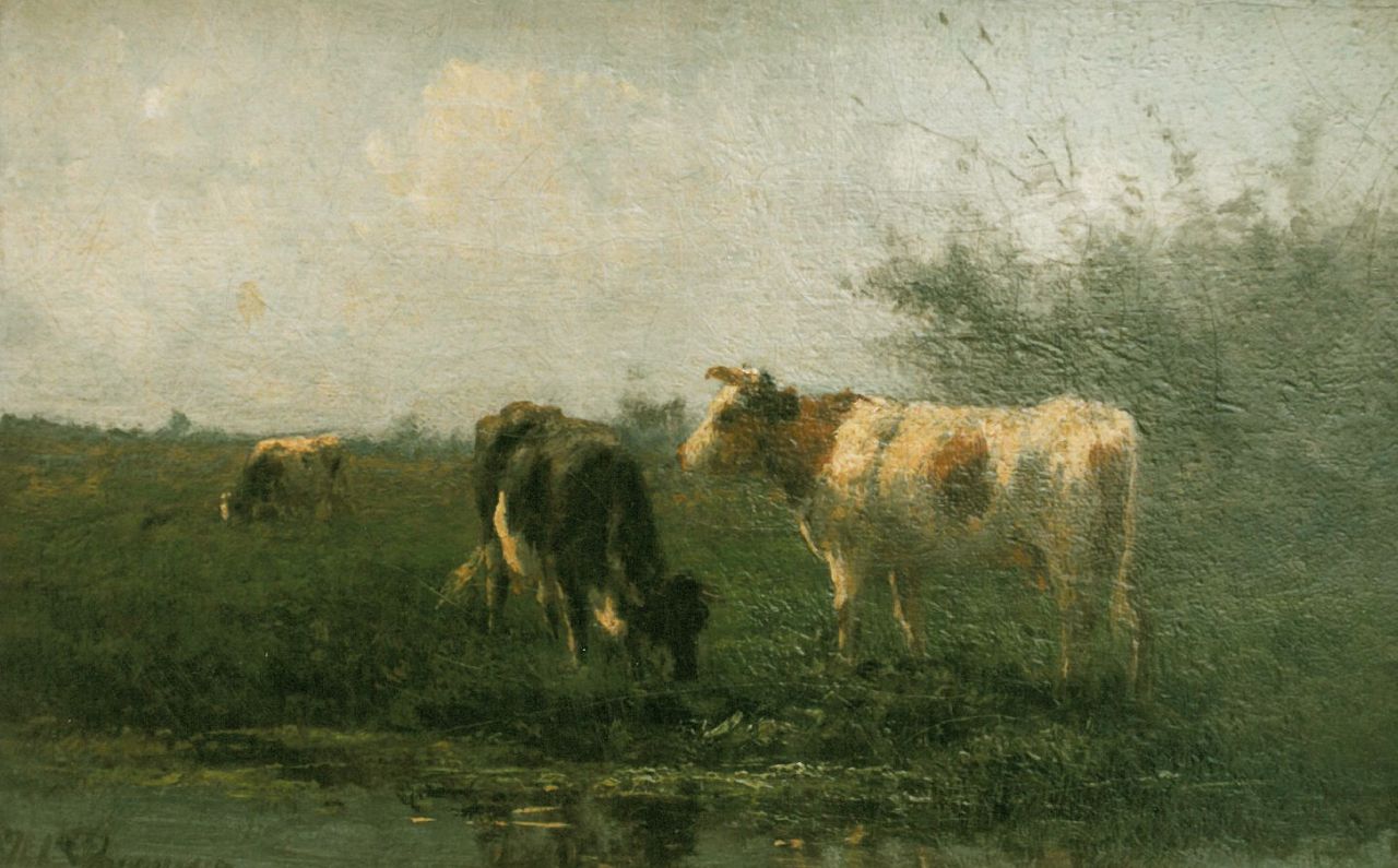 Bogman H.C.C.  | Hermanus Charles Christiaan 'Herman' Bogman, Koeien langs de waterkant, olieverf op doek 21,0 x 32,5 cm, gesigneerd linksonder