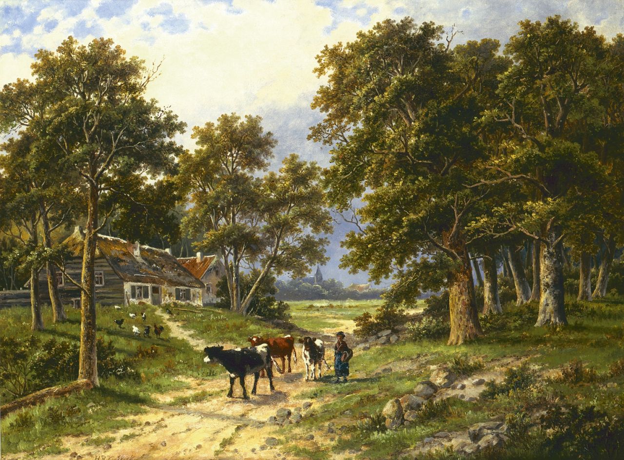 Koekkoek B.H.  | Barend Hendrik 'H.B.' Koekkoek, Huiswaarts met het vee, olieverf op doek 60,4 x 81,0 cm, gesigneerd links van het midden.