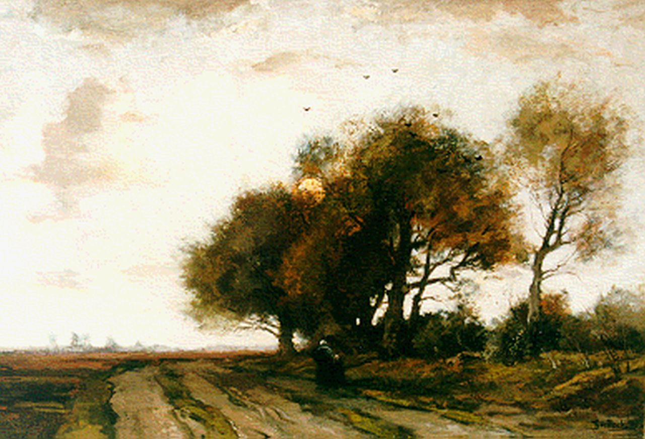 Bock T.E.A. de | Théophile Emile Achille de Bock, Figuren op een landweg, olieverf op doek 51,5 x 75,5 cm, gesigneerd rechtsonder