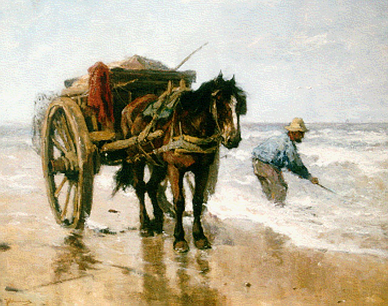 Scherrewitz J.F.C.  | Johan Frederik Cornelis Scherrewitz, Schelpenvisser op het strand, olieverf op doek 81,3 x 100,0 cm, gesigneerd linksonder