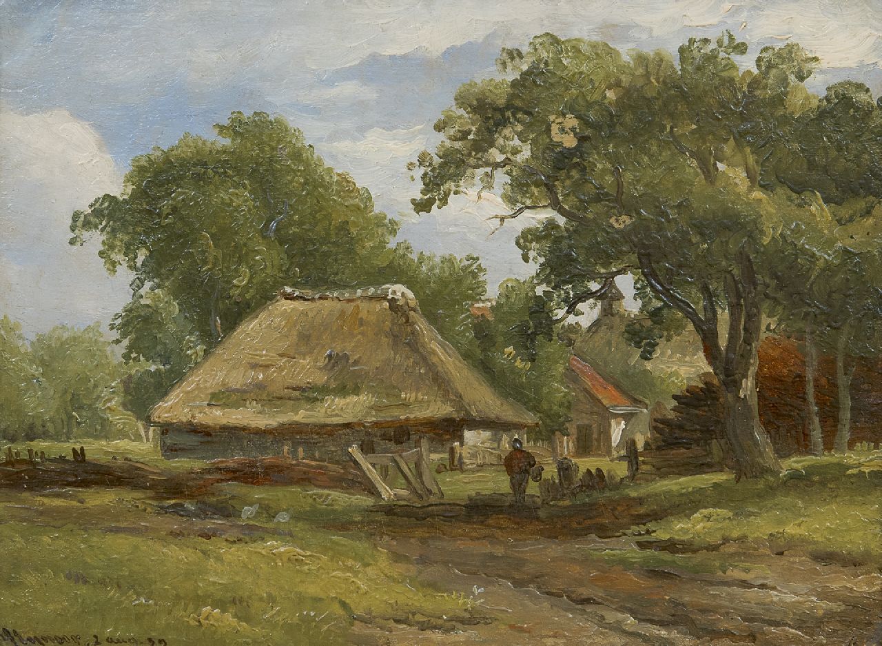 Eymer A.J.  | Arnoldus Johannes Eymer, Boomrijk landschap met boerderij, olieverf op schildersboard 15,2 x 20,4 cm, gesigneerd linksonder en gedateerd 2 aug. '39