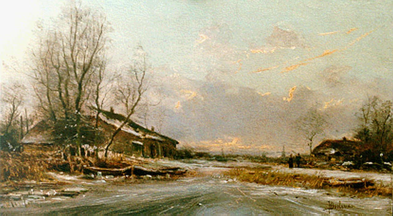 Doeleman J.H. | Johan Hendrik Doeleman, Winterlandschap, olieverf op paneel 14,3 x 24,3 cm, gesigneerd rechtsonder Doeleman J.H. | Johan Hendrik Doeleman, Winterlandschap, olieverf op paneel 14,3 x 24,3 cm, gesigneerd rechtsonder