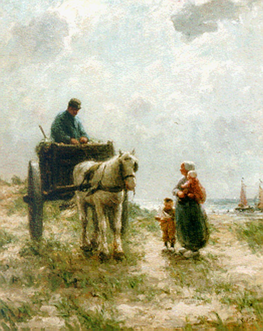 Pieters E.  | Evert Pieters, Vissersfamilie in het duin, olieverf op doek 108,5 x 88,5 cm, gesigneerd rechtsonder
