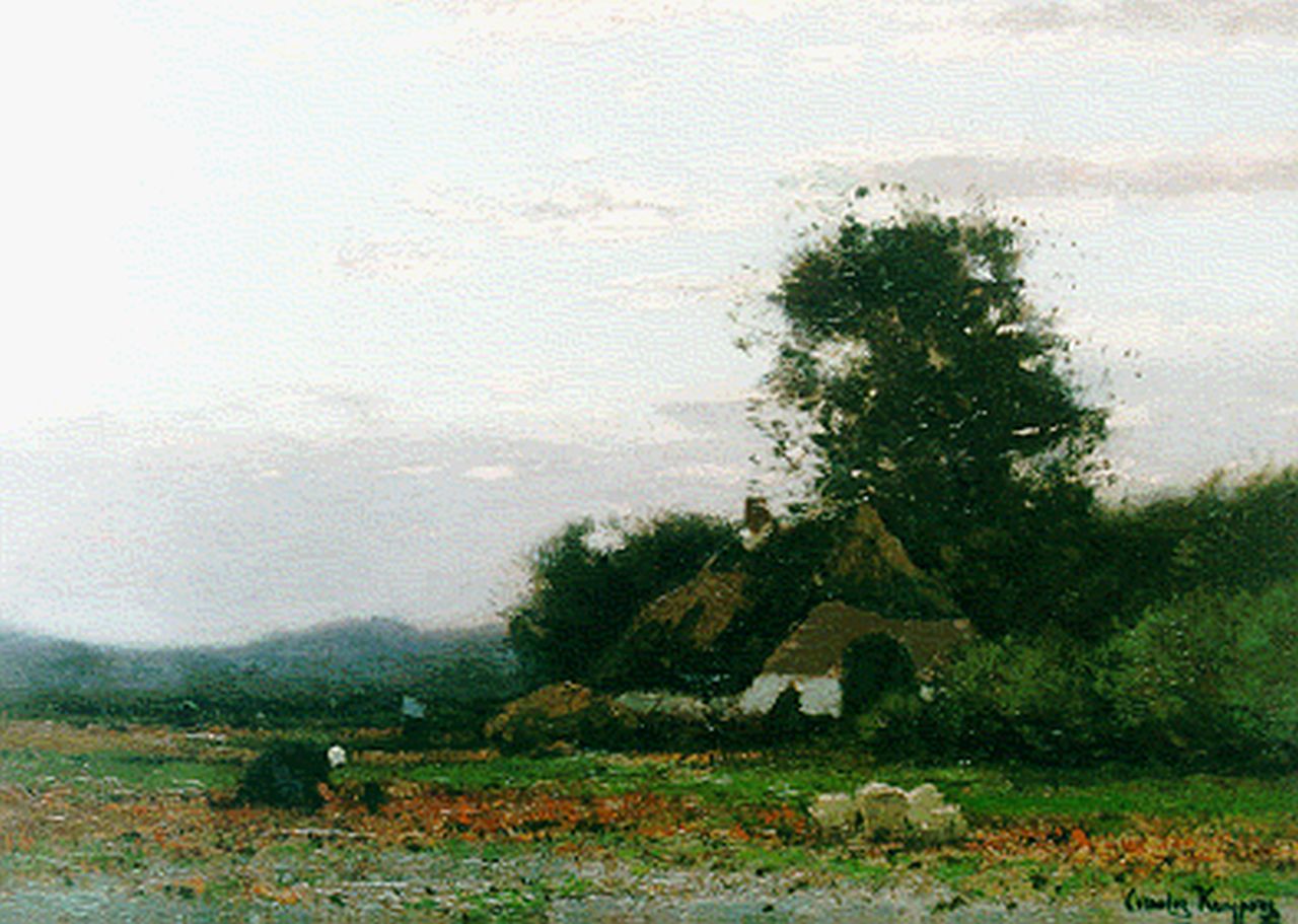Kuijpers C.  | Cornelis Kuijpers, Boerin op het land, olieverf op doek 30,0 x 39,2 cm, gesigneerd rechtsonder
