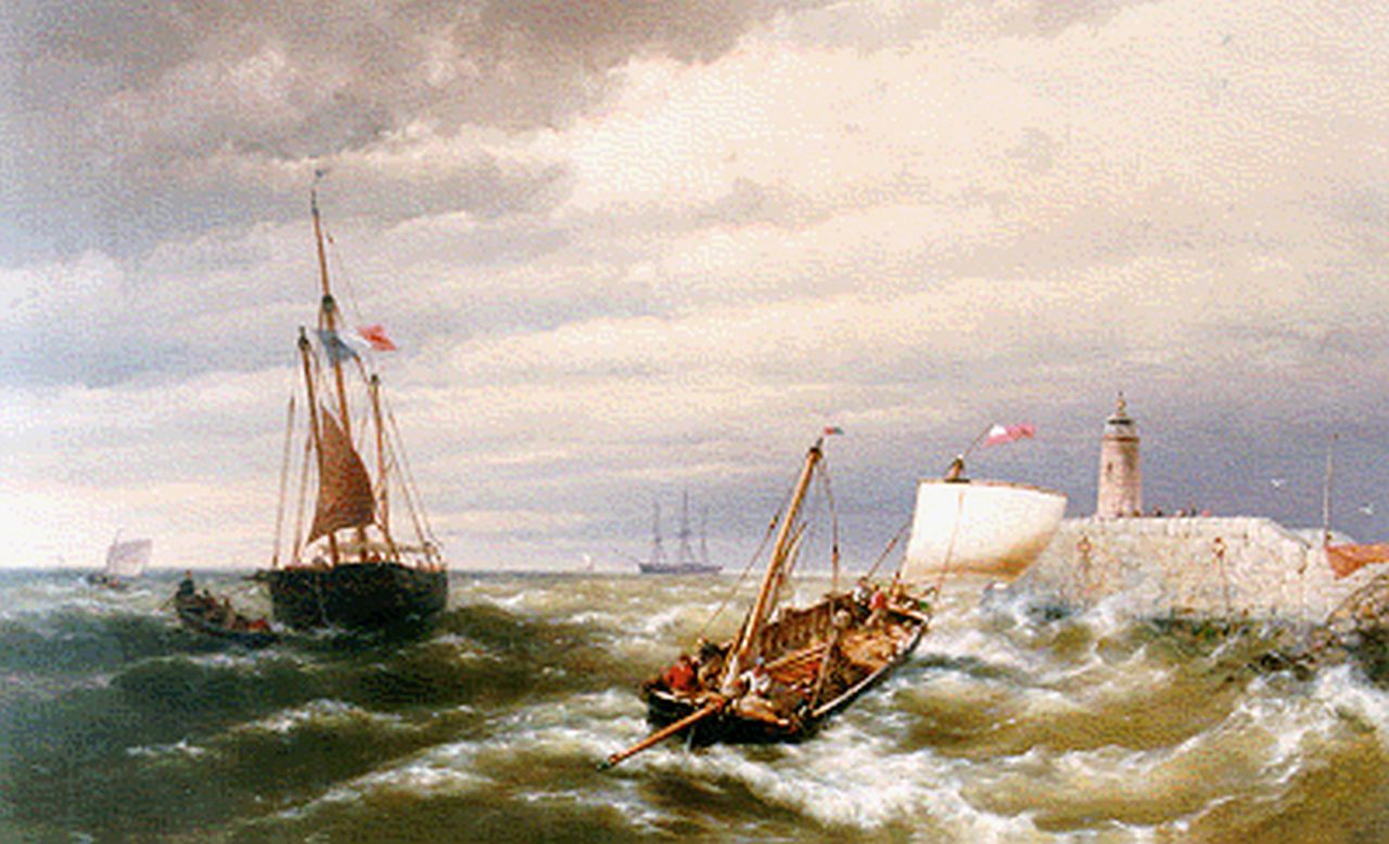 Koekkoek jr. H.  | Hermanus Koekkoek jr., Vissersschepen voor de kust, olieverf op doek 76,1 x 121,8 cm, gesigneerd linksonder en gedateerd 1863