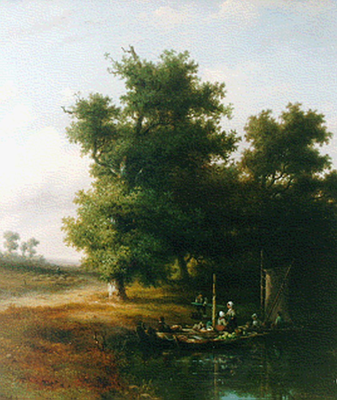 Dirk Johannes Vreumingen Dz | Heidelandschap met overzetveer, olieverf op paneel, 25,3 x 21,6 cm, gesigneerd r.o.