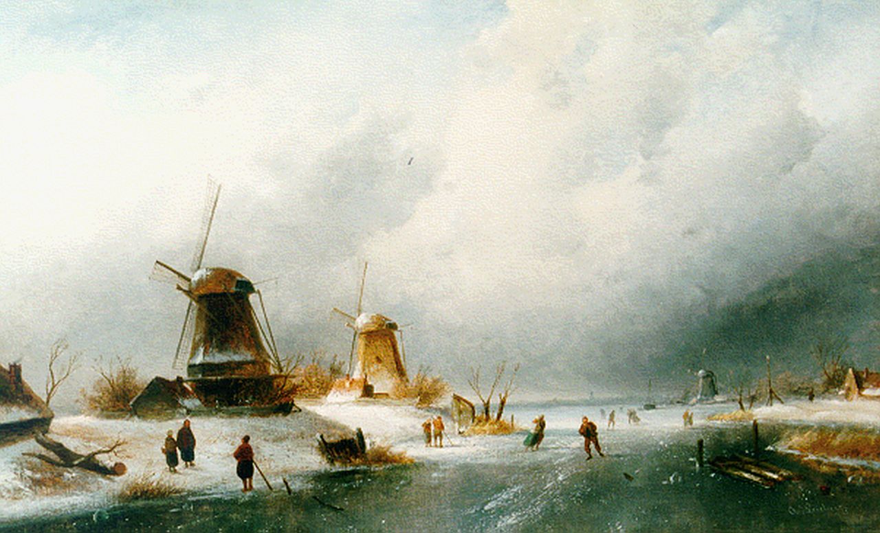 Leickert C.H.J.  | 'Charles' Henri Joseph Leickert, Winterlandschap met molens, olieverf op doek 61,0 x 99,5 cm, gesigneerd rechtsonder