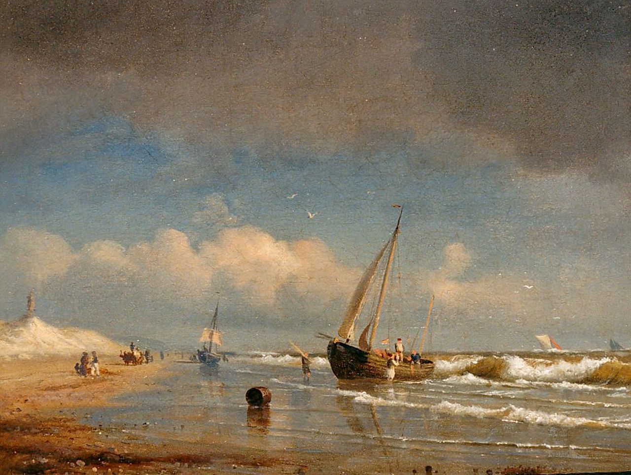 Kummer C.R.  | Carl-Robert Kummer, Vissersboten langs de kust, olieverf op doek 19,2 x 23,9 cm, gesigneerd linksonder en gedateerd 1854