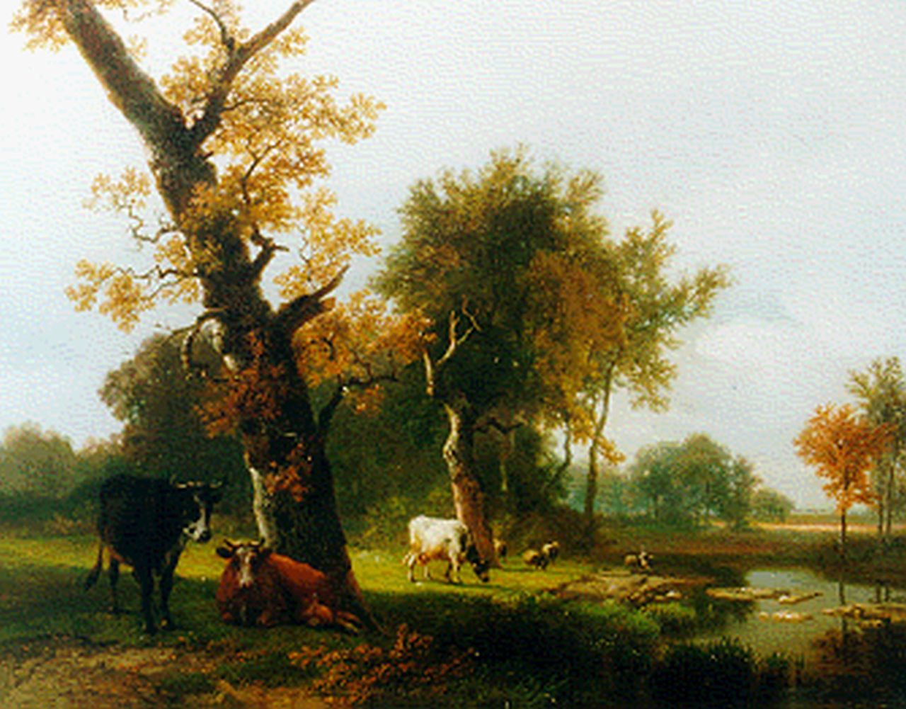Verboeckhoven E.J.  | Eugène Joseph Verboeckhoven, Landschap met vee, olieverf op paneel 35,8 x 45,9 cm, gesigneerd rechtsonder