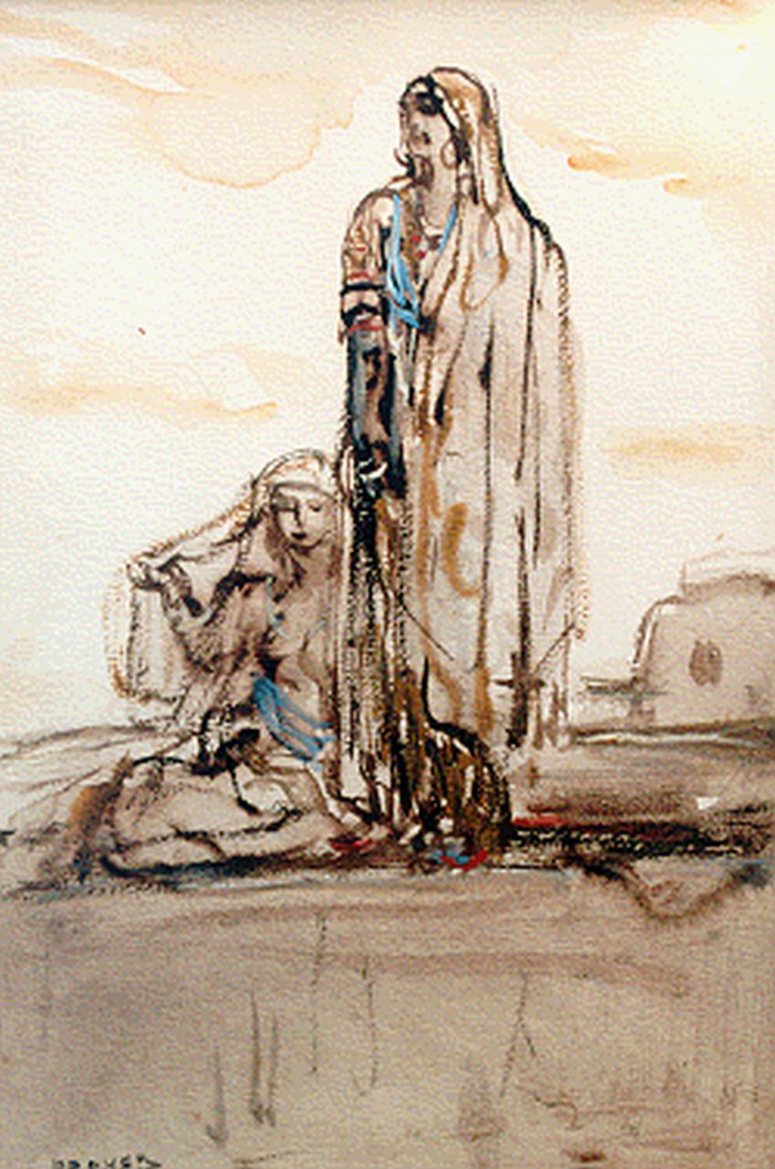 Bauer M.A.J.  | 'Marius' Alexander Jacques Bauer, Oosterse vrouwen, aquarel op papier 25,0 x 18,0 cm, gesigneerd linksonder