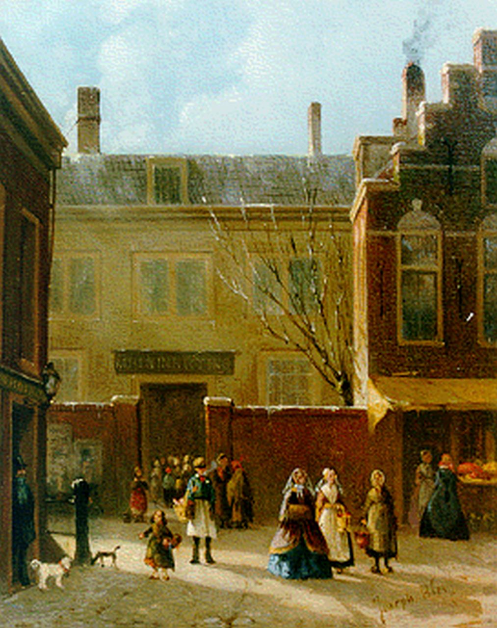 Bles J.  | Joseph Bles, Voor het armenhuis, olieverf op paneel 17,9 x 13,9 cm, gesigneerd rechtsonder