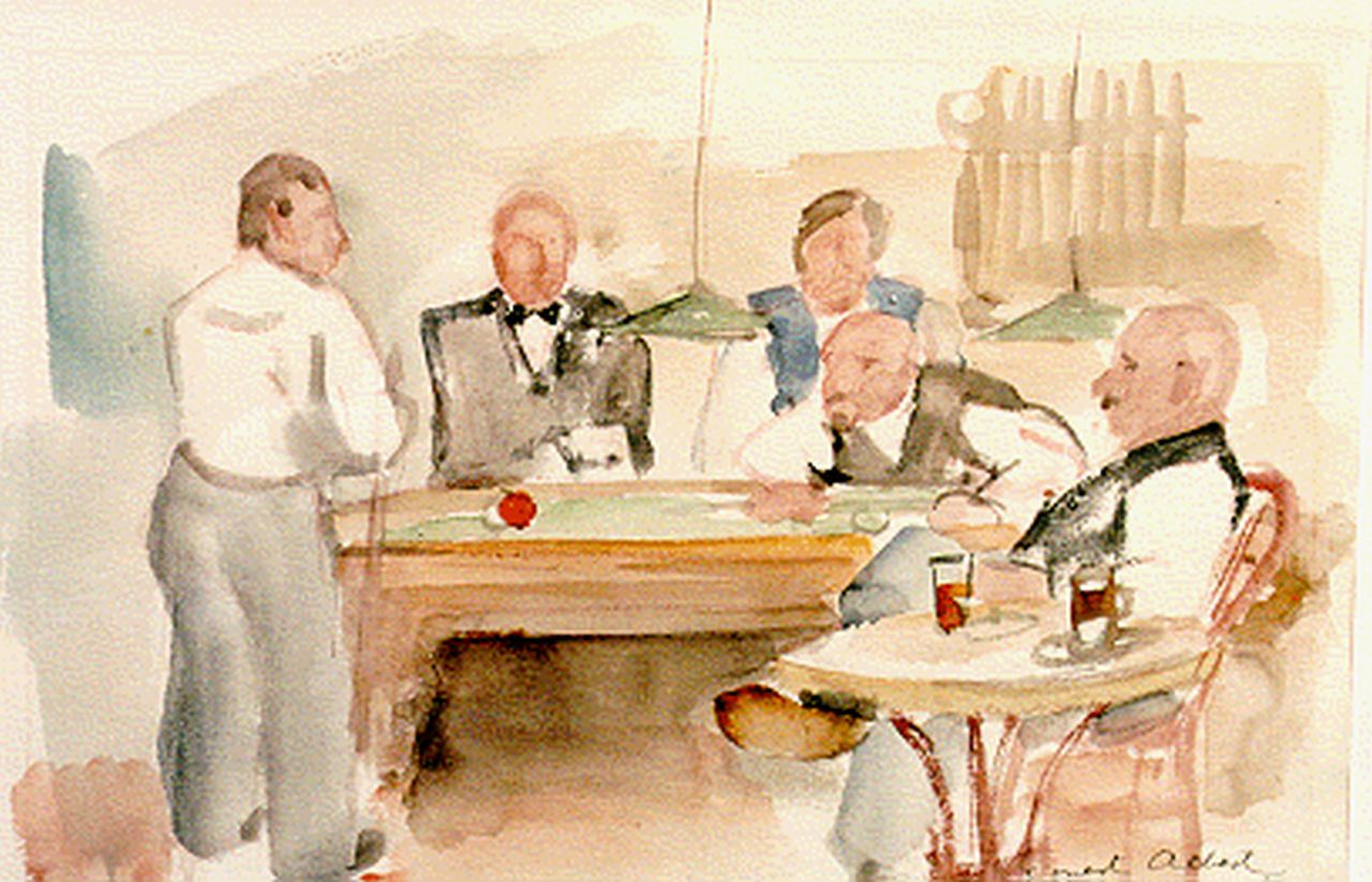 Albert E.  | Ernest Albert, Biljarters, aquarel op papier 23,5 x 35,0 cm, gesigneerd rechtsonder