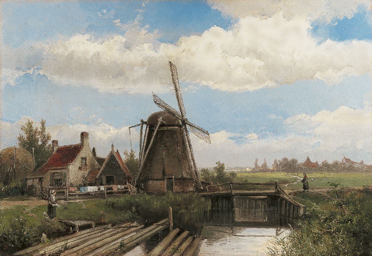 Koekkoek W.  | Willem Koekkoek, Poldermolen in zomers landschap, olieverf op doek 40,2 x 58,0 cm, gesigneerd linksonder