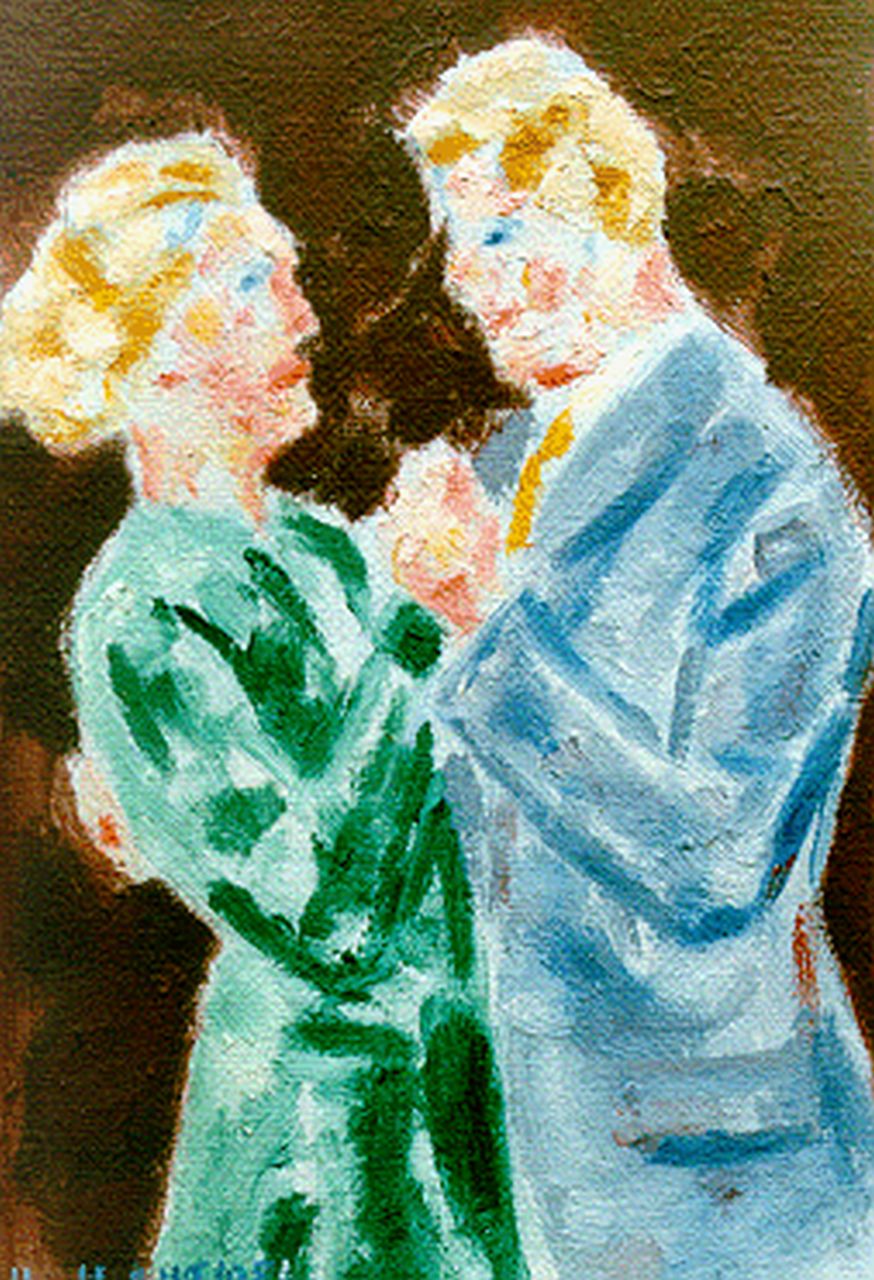 Hille H. van | Hubertus 'Hubert' van Hille, Een dansend paar, olieverf op doek op schildersboard 17,4 x 12,0 cm, gesigneerd linksonder en gedateerd aug. 1956