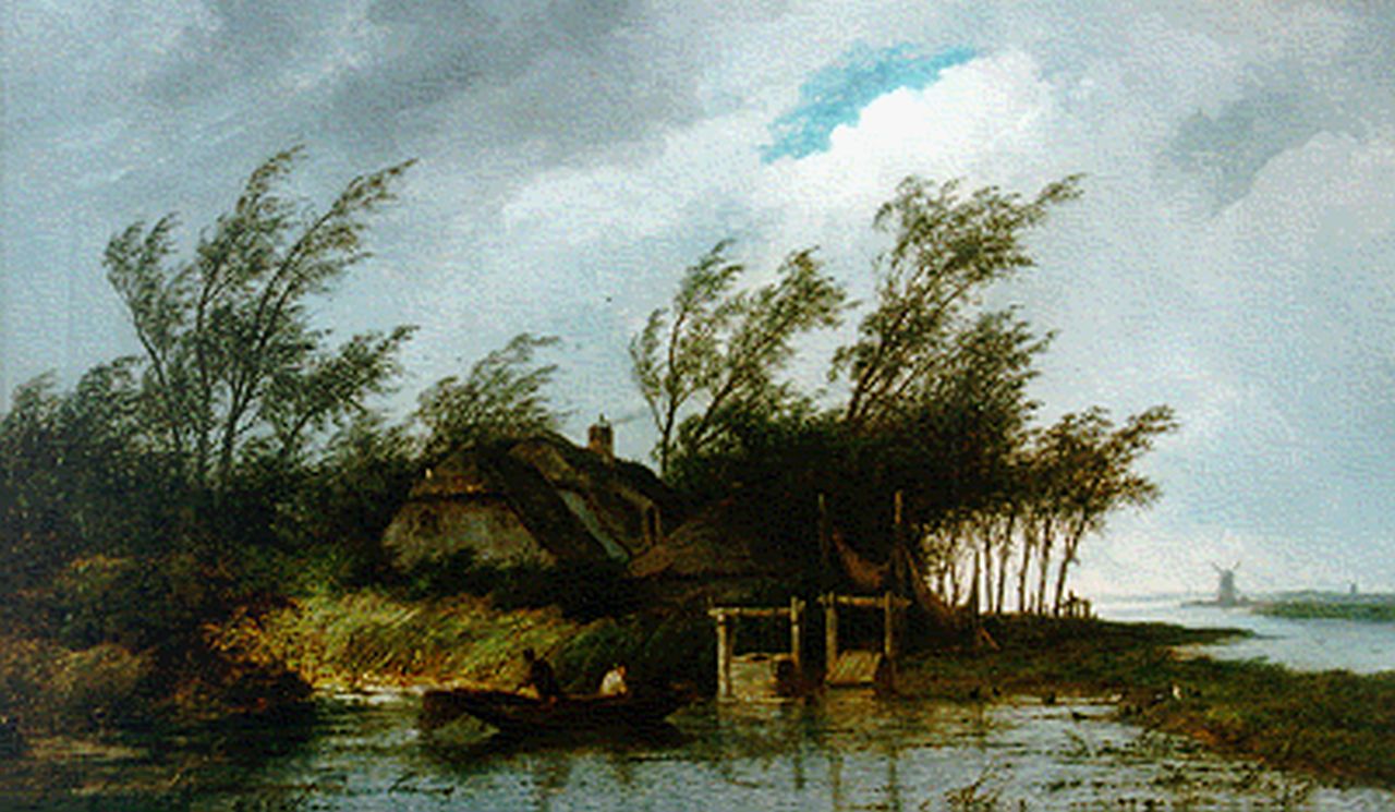 Hans J.G.  | Josephus Gerardus Hans, Boerderij aan de rivier, olieverf op doek 59,8 x 100,0 cm, gesigneerd rechtsonder en gedateerd 1887