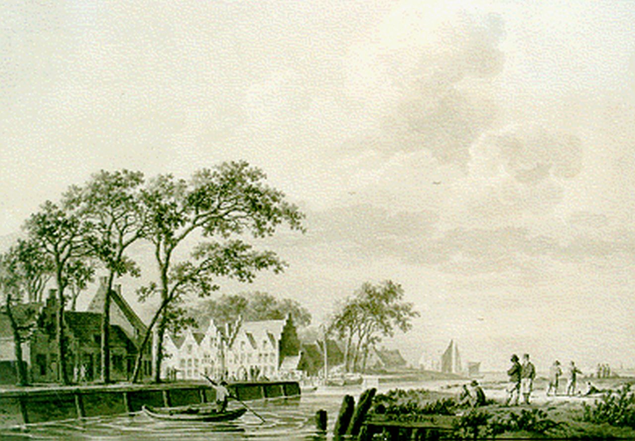 Koekkoek B.C.  | Barend Cornelis Koekkoek, Gezicht op een haventje, sepia op papier 19,3 x 28,2 cm, gesigneerd rechts van het midden.