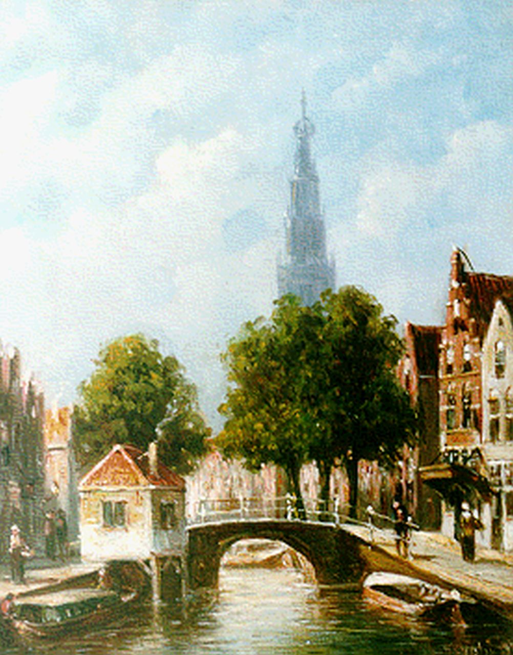 Vertin P.G.  | Petrus Gerardus Vertin, Gezicht op Haarlem met de Bakenessekerk op achtergrond, olieverf op paneel 21,2 x 17,7 cm, gesigneerd rechtsonder en gedateerd '92