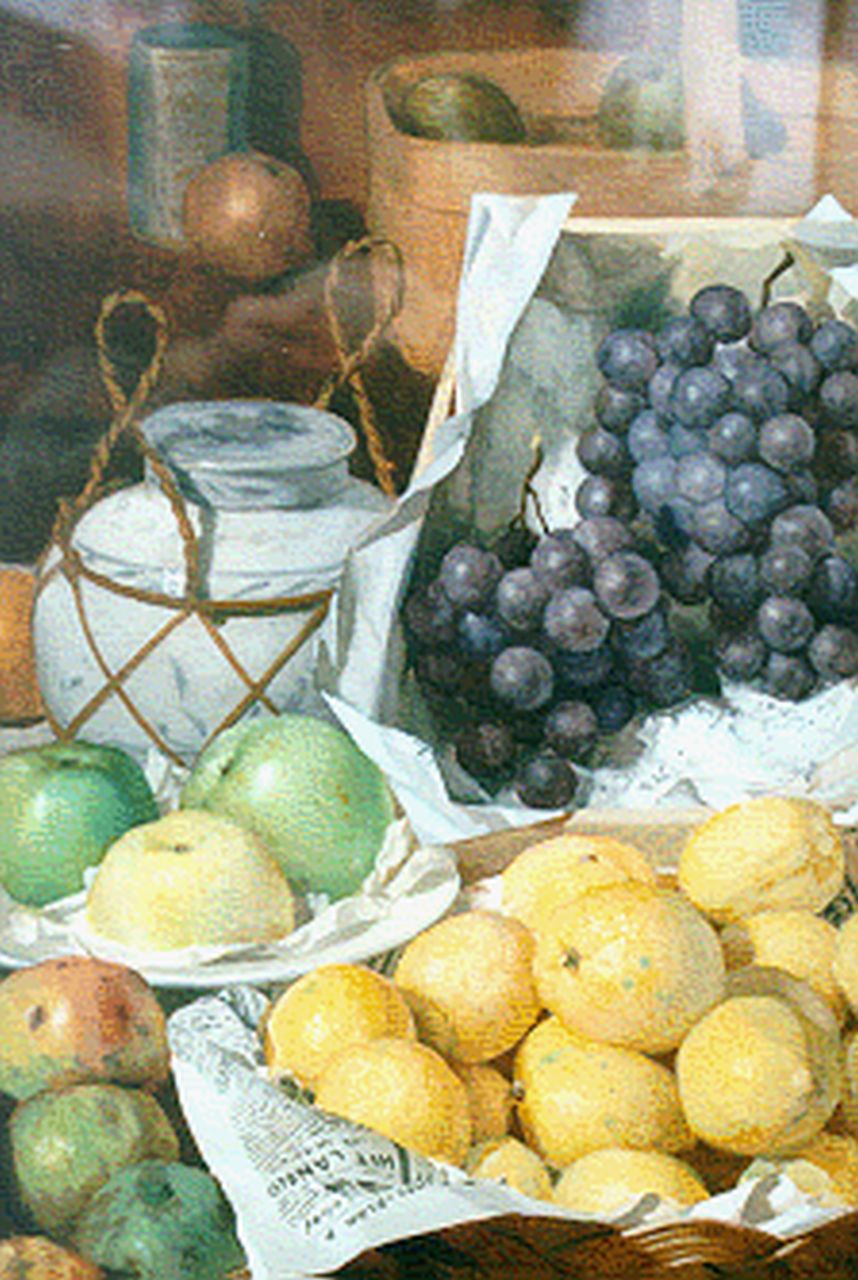 Schild M.J.  | Martinus Johannes Schild, Vruchtenstilleven met druiven en citroenen, aquarel op papier 50,9 x 35,2 cm, gesigneerd rechtsonder