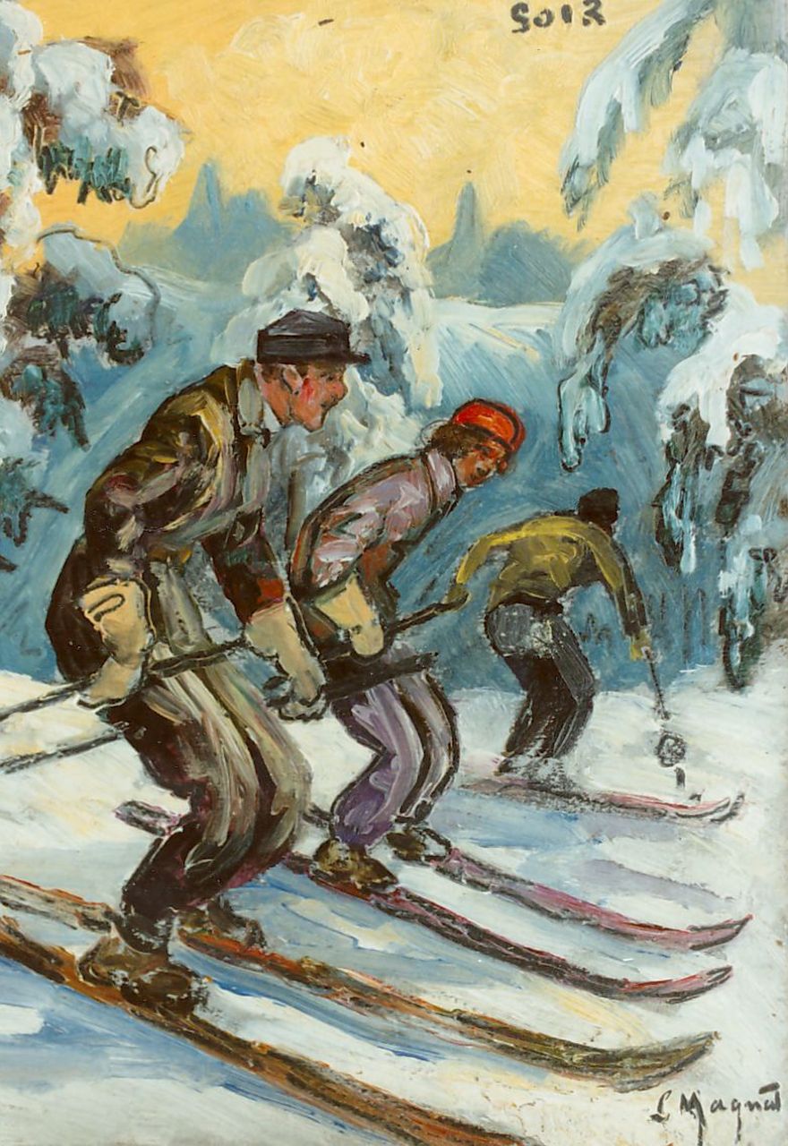 Magnat L.H.  | Louis Henri Magnat, Soir (skien tegen de avond), olieverf op paneel 22,5 x 16,4 cm, gesigneerd rechtsonder