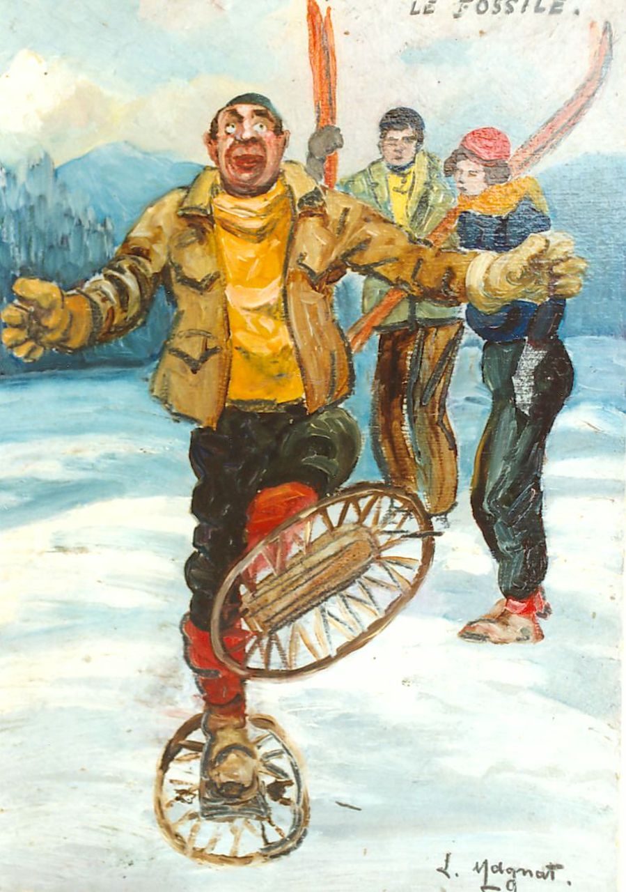 Magnat L.H.  | Louis Henri Magnat, Le Fossile (ouderwetse sneeuwschoenen), olieverf op paneel 22,5 x 16,4 cm, gesigneerd rechtsonder