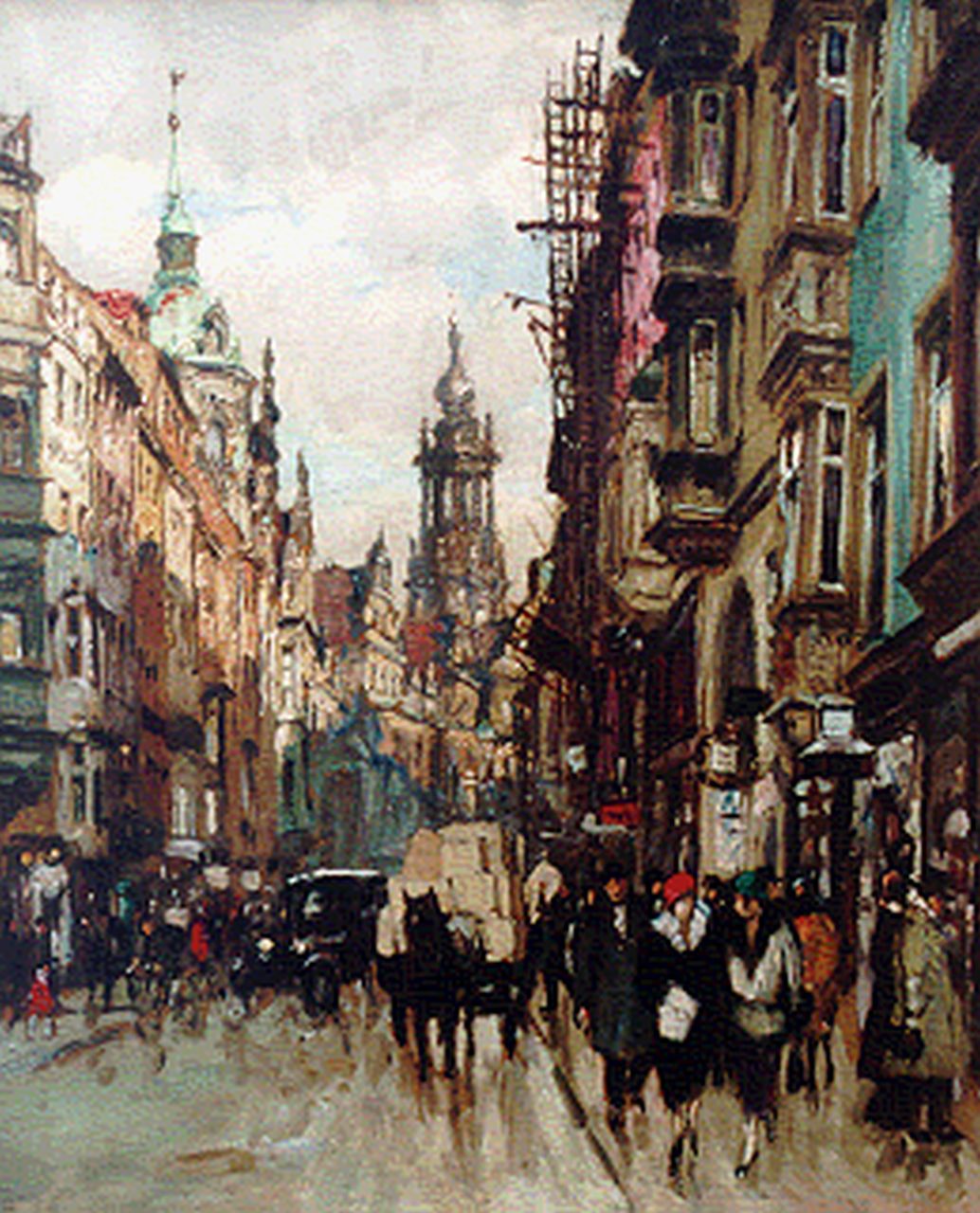 Beckert F.  | Fritz Beckert, Winkelstraat in Dresden, 53,0 x 44,0 cm, gesigneerd linksonder en gedateerd 1924