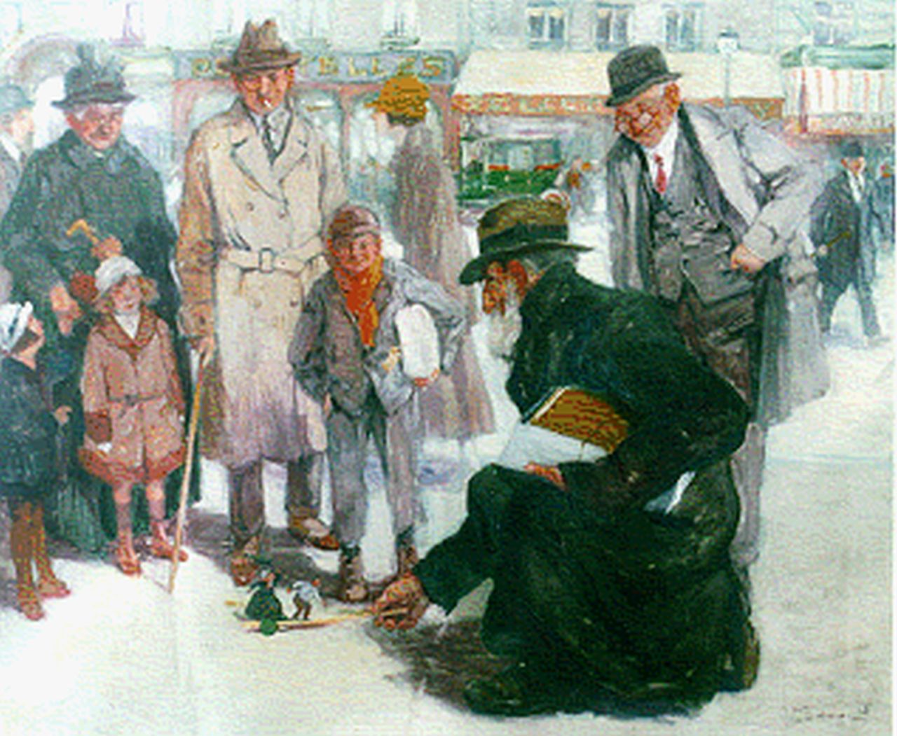 Dumoulin R.  | Roméo Dumoulin, De speelgoedverkoper, olieverf op doek 70,0 x 85,2 cm, gesigneerd rechtsonder