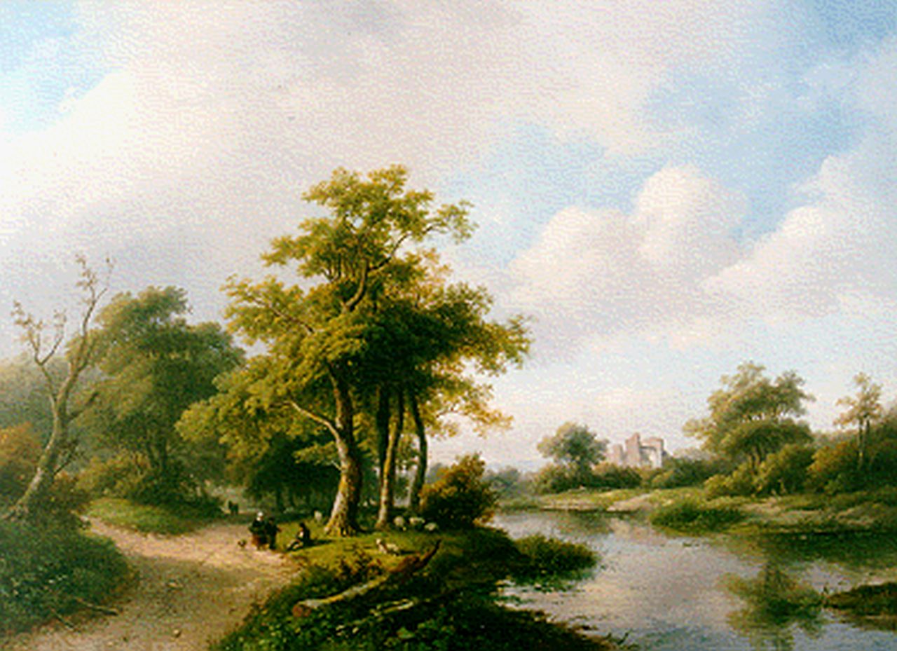 Spohler J.J.  | Jan Jacob Spohler, Boomrijk landschap met ruïne, olieverf op doek 59,0 x 82,3 cm, gesigneerd linksonder en gedateerd '57