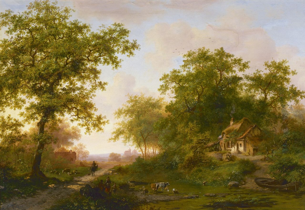 Kruseman F.M.  | Frederik Marinus Kruseman, Zomers landschap, olieverf op doek 45,0 x 64,7 cm, gesigneerd linksonder en gedateerd 1873
