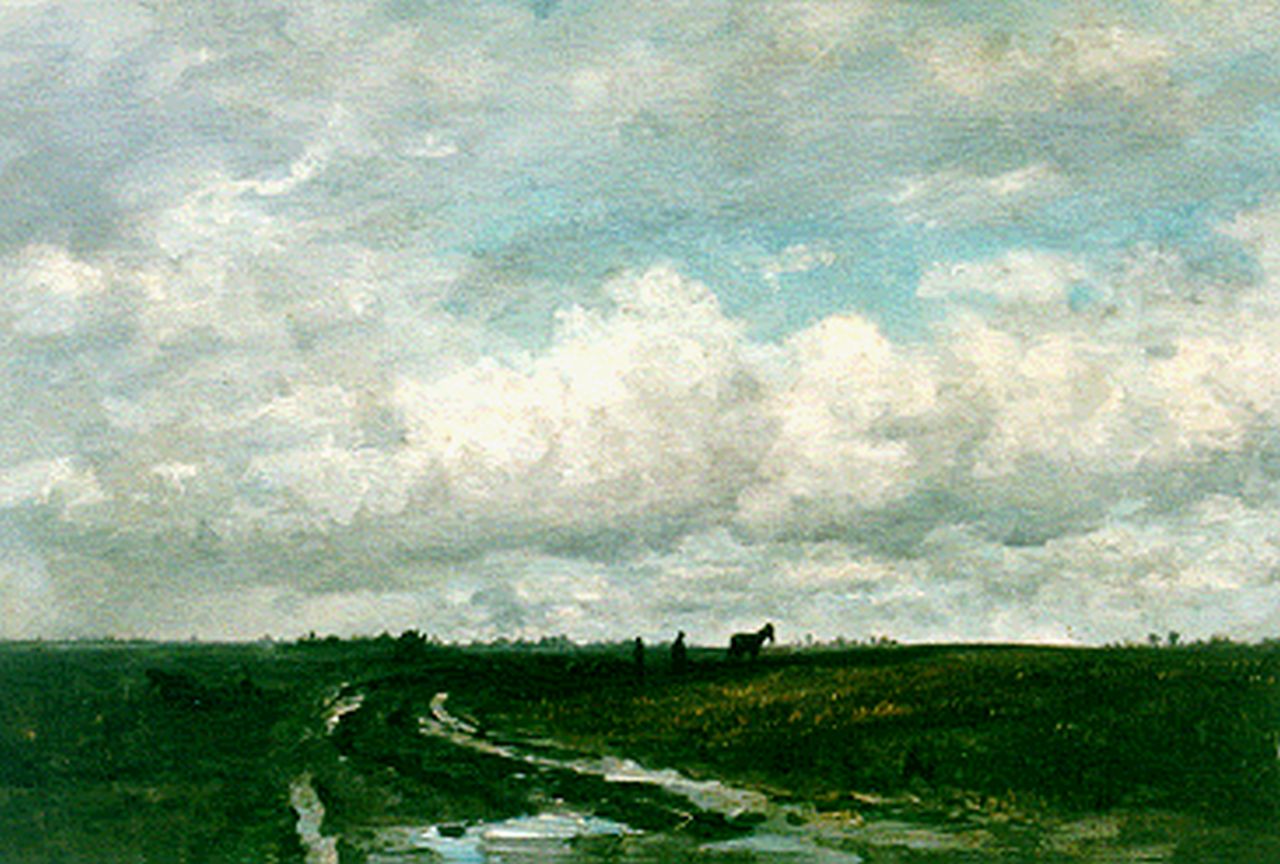 Mesdag H.W.  | Hendrik Willem Mesdag, Landschap met ploegende boer, olieverf op doek 49,2 x 78,4 cm, te dateren ca. 1877