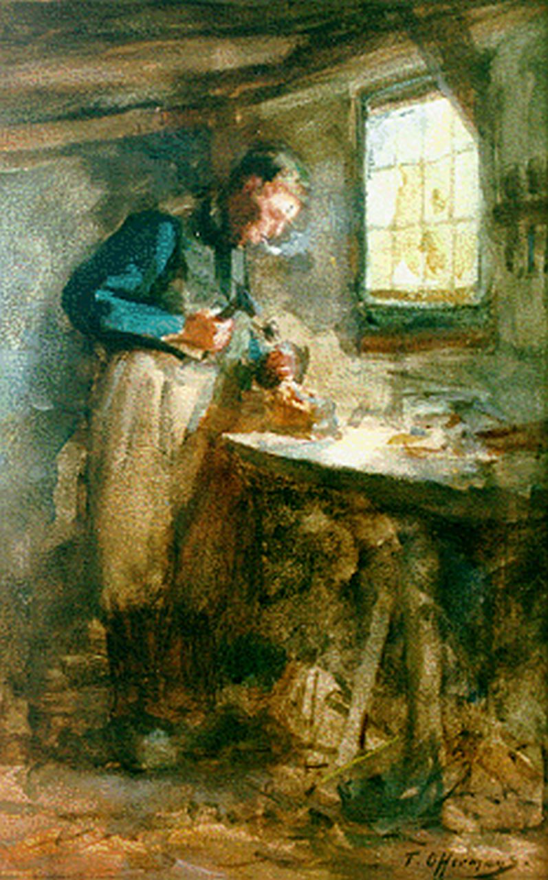 Offermans A.L.G.  | Anton Lodewijk George 'Tony' Offermans, De klompenmaker, aquarel op papier 26,5 x 17,5 cm, gesigneerd rechtsonder