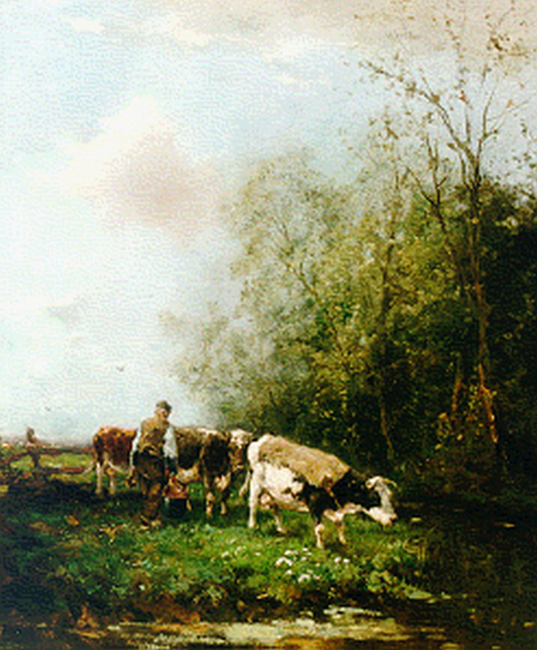 Scherrewitz J.F.C.  | Johan Frederik Cornelis Scherrewitz, Boer met zijn koeien aan de slootkant, olieverf op doek 65,5 x 55,3 cm, gesigneerd rechtsonder