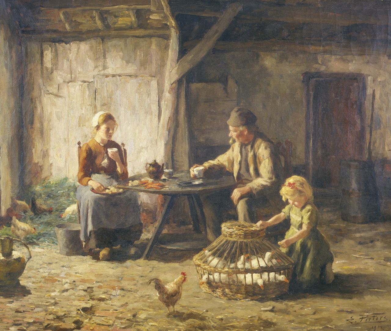 Pieters E.  | Evert Pieters, thee tijd, olieverf op doek 79,0 x 92,0 cm, gesigneerd rechtsonder en gedateerd 1913