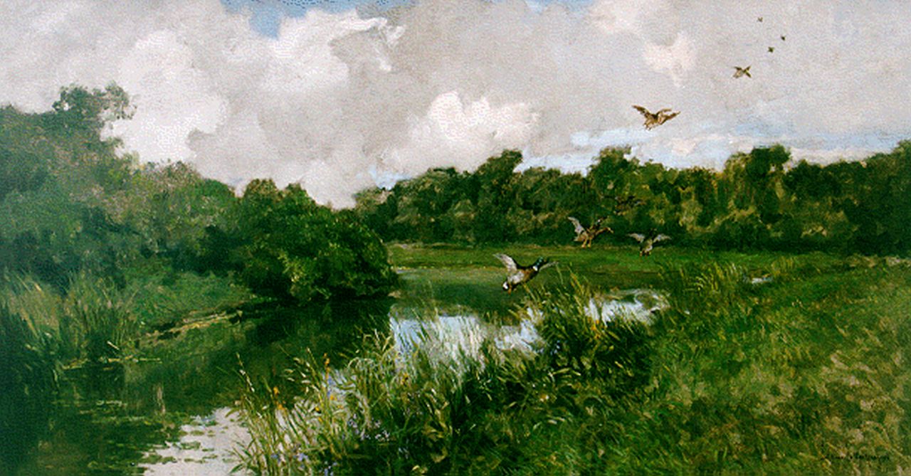 Mastenbroek J.H. van | Johan Hendrik van Mastenbroek, Opvliegende eenden, olieverf op doek 68,4 x 128,5 cm, gesigneerd rechtsonder en gedateerd 1936