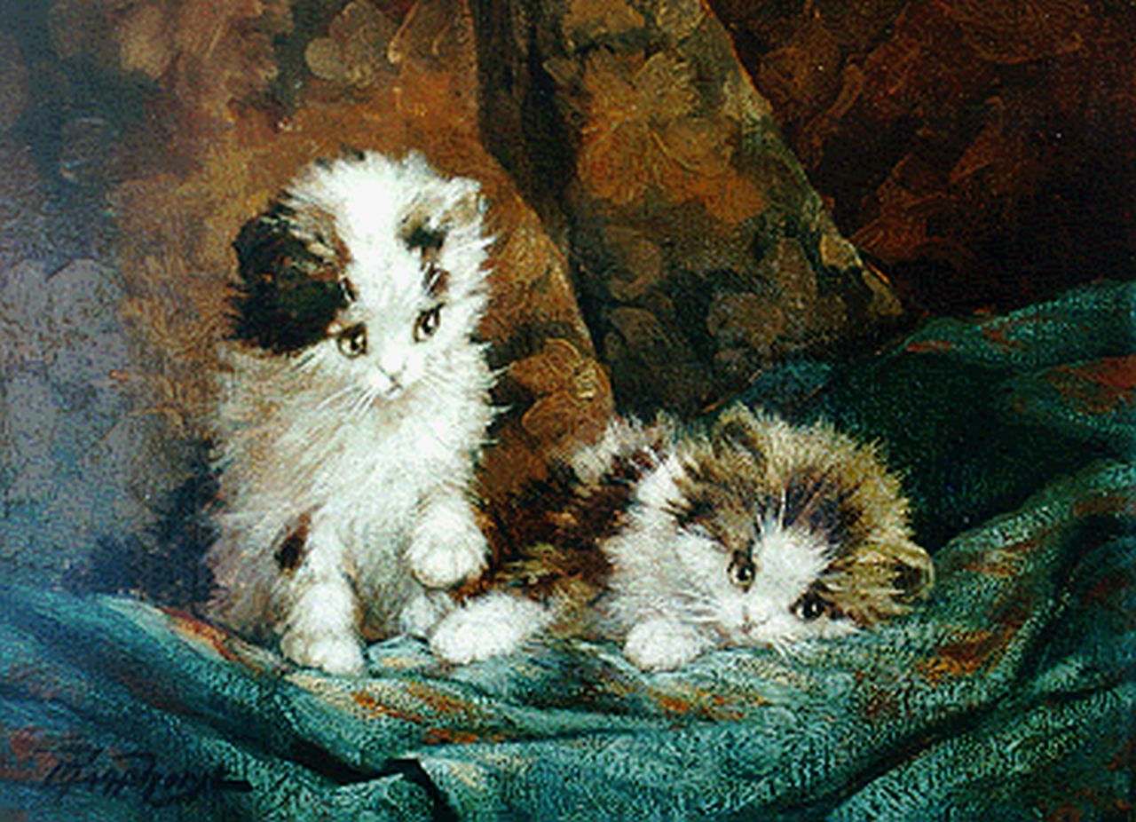 Raaphorst C.  | Cornelis Raaphorst, Twee katjes, olieverf op doek 18,3 x 24,9 cm, gesigneerd linksonder