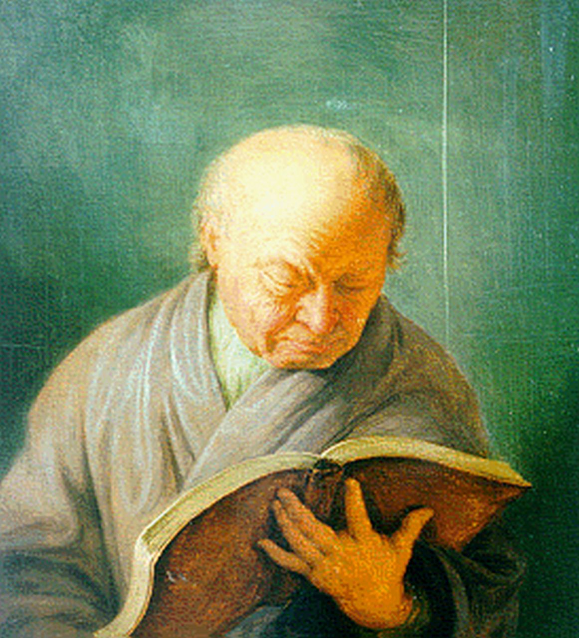 Mieris de Jonge F. van | Frans van Mieris de Jonge, Oude man met boek, olieverf op paneel 18,2 x 16,8 cm, gesigneerd verso en gedateerd 1740