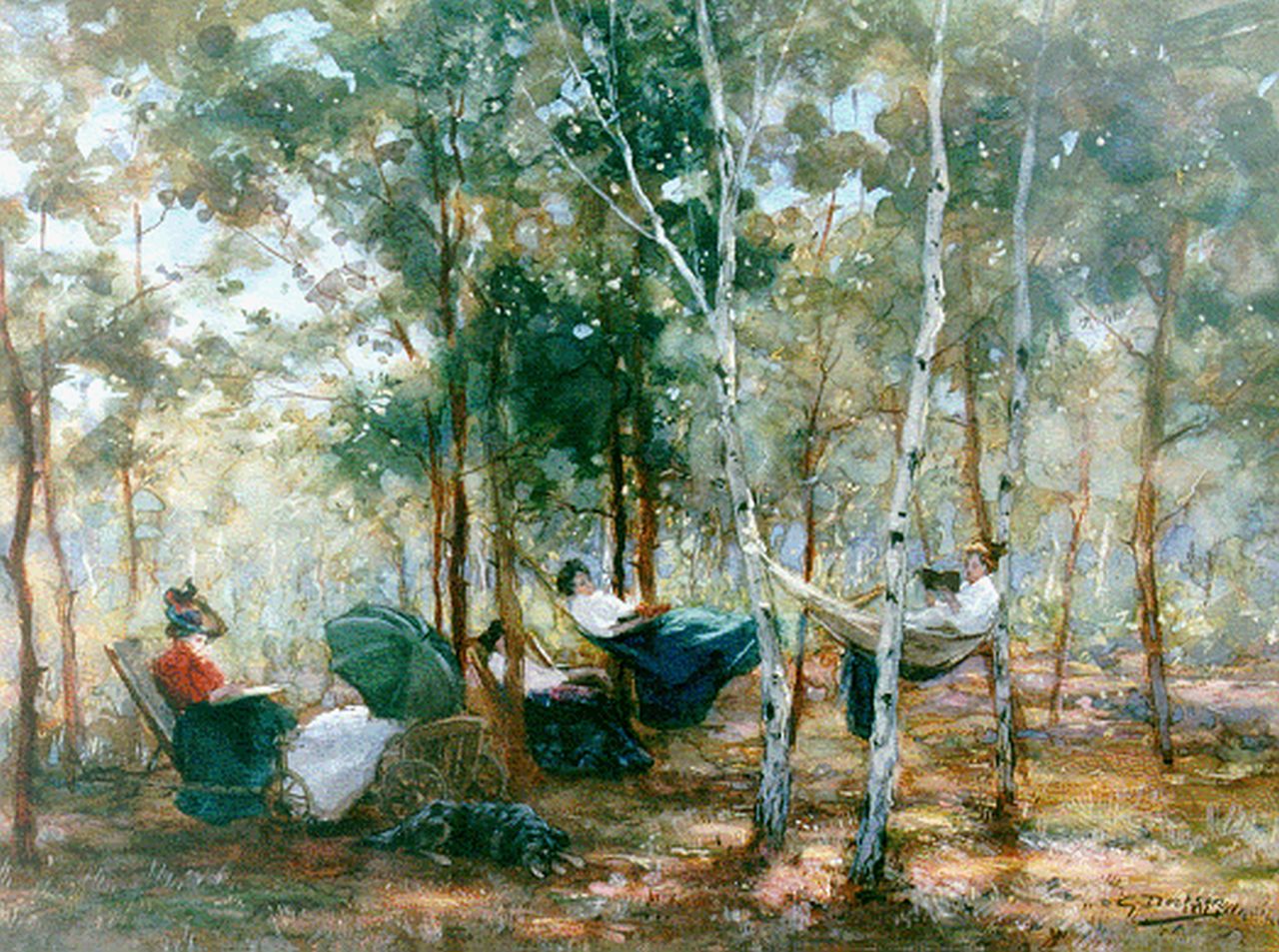 Derksen G.  | Gijsbertus Derksen, Een ontspannen zomermiddag, aquarel op papier 40,7 x 54,2 cm, gesigneerd rechtsonder