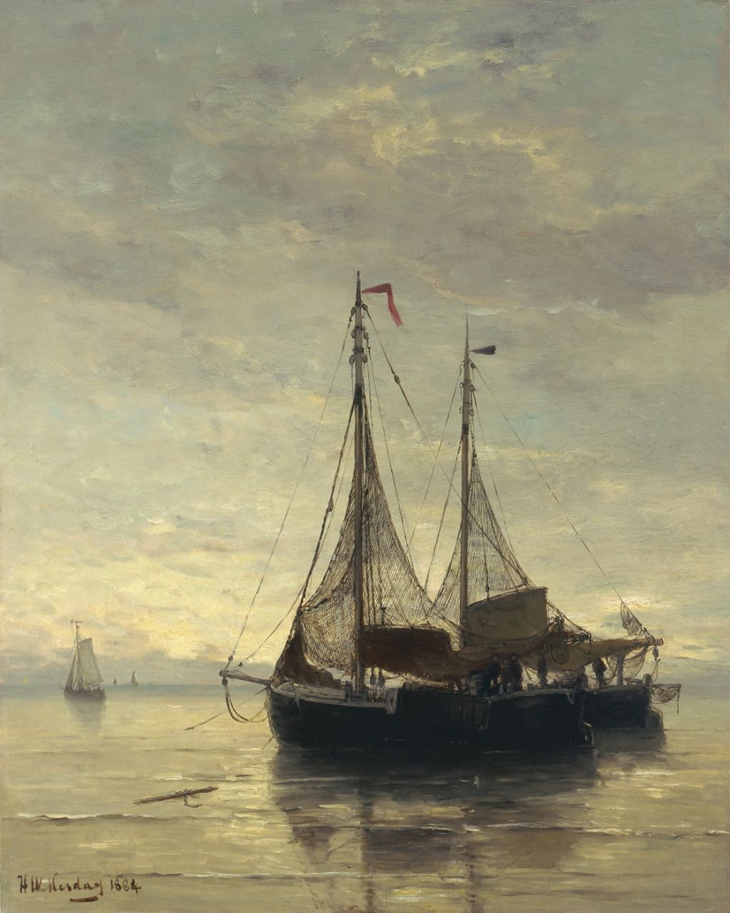 Mesdag H.W.  | Hendrik Willem Mesdag, Visserschepen voor anker, olieverf op doek 71,0 x 57,0 cm, gesigneerd linksonder en gedateerd 1884